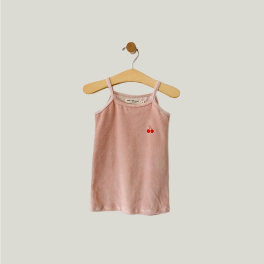 organic cotton velour tank top - orange cherry print / blush